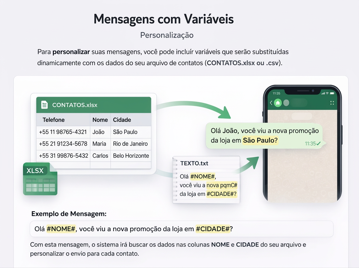 Exemplo de personalização de mensagem com variáveis